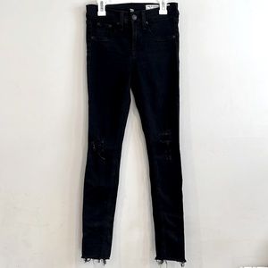 Rag & Bone Mid Rise Distressed Raw Hem Black Wash Legging Jeans Size 25